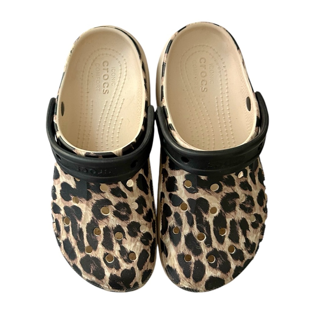 platform cheetah crocs